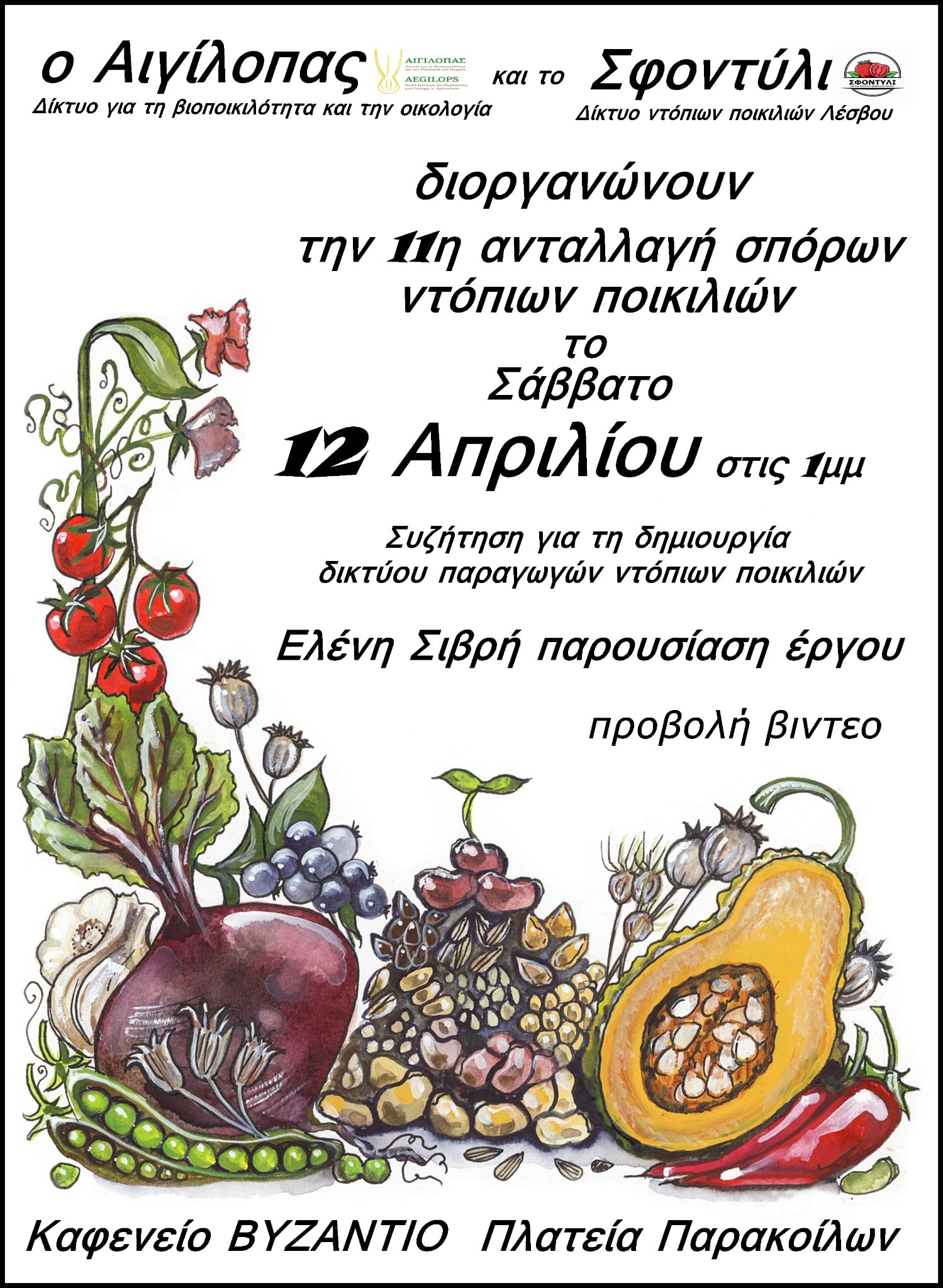 11η Ανταλλαγή Σπόρων στα Παράκοιλα Λέσβου στις 12/4/2025 (Διοργάνωση ΑΙΓΙΛΟΠΑΣ – Σφοντύλι)